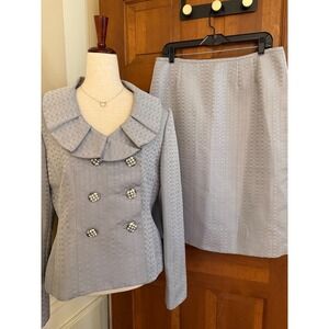 Evan Picone Jeweled Skirt Suit Womens Size 12 Gray 2-PC Jacket Coordinated Set